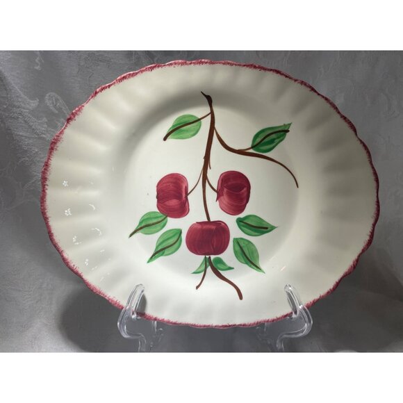 Hand Painted Blue Ridge Cherry Bounce Oval Platter Southern Potteries 11.5" - Picture 5 of 5